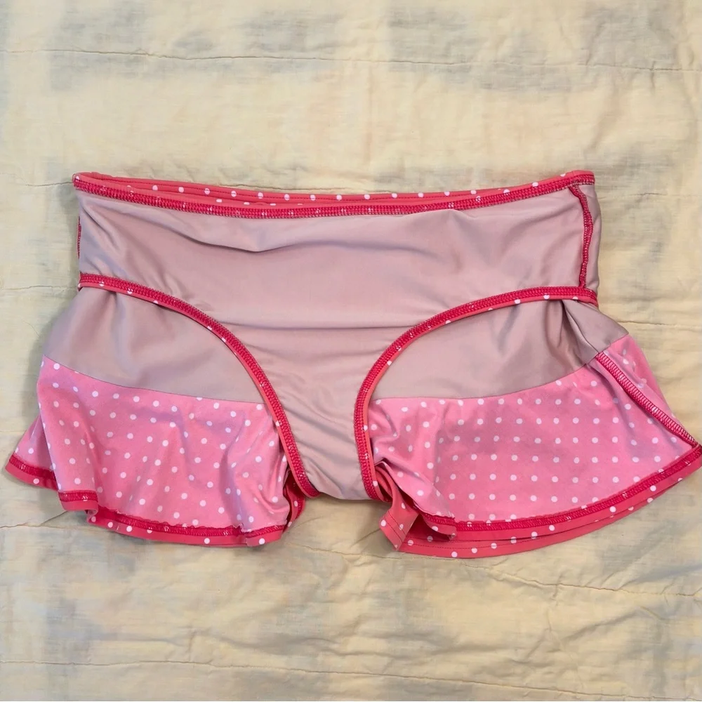 EUC Lands' End Peach Polka Dot Ruffle Swim Skirt, Women Sz 10, Built-in Panty - Picture 11 of 15